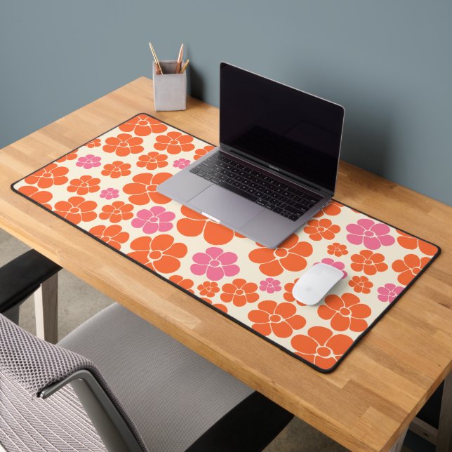 Flower Pattern - Pink, Orange and Cream Desk Mat (Office 2)