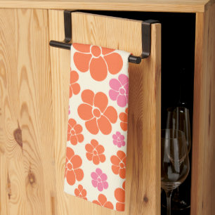 Flower Pattern - Pink, Orange and Cream Kitchen Towel