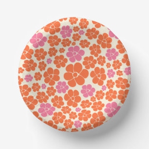 Flower Pattern - Pink, Orange and Cream Paper Plate