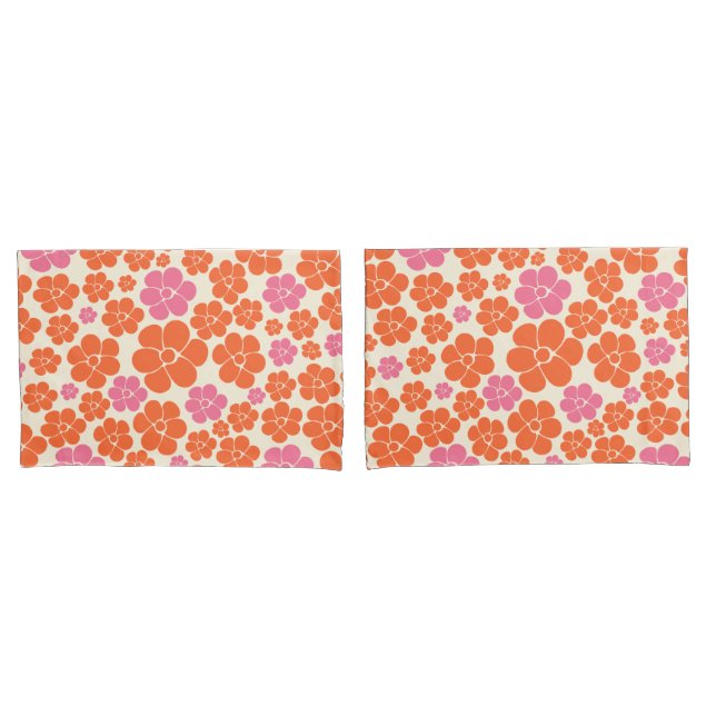 Flower Pattern - Pink, Orange and Cream Pillowcase (Front-Set)