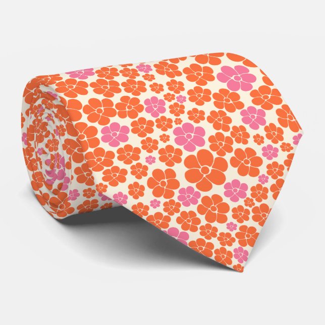 Flower Pattern - Pink, Orange and Cream Tie (Rolled)