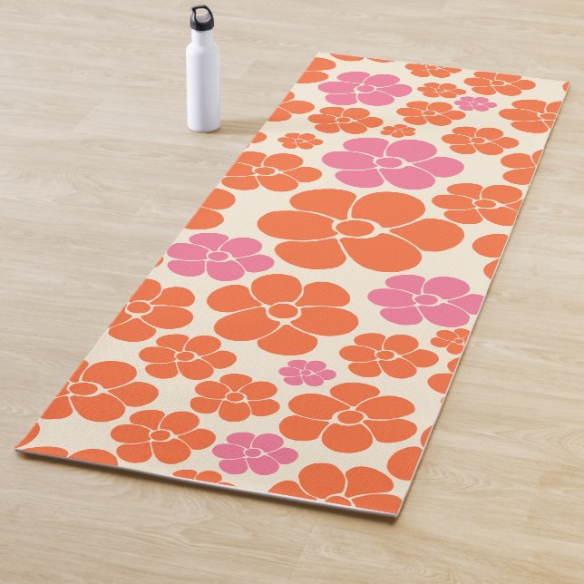 Flower Pattern - Pink, Orange and Cream Yoga Mat (In Situ)