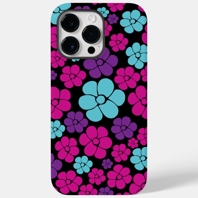 Flower Pattern - Pink, Purple, Blue and Black Case-Mate iPhone Case (Back)