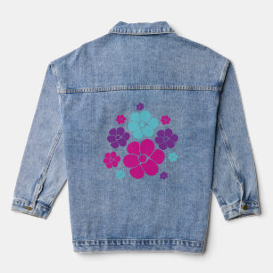 Flower Pattern - Pink, Purple, Blue and Black Denim Jacket