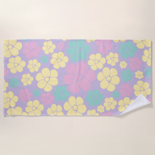 Flower Pattern - Pink, Yellow, Purple and Green Beach Towel