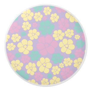 Flower Pattern - Pink, Yellow, Purple and Green Ceramic Knob