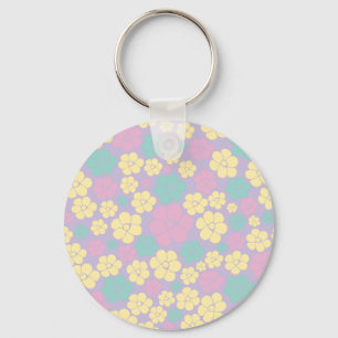 Flower Pattern - Pink, Yellow, Purple and Green Keychain