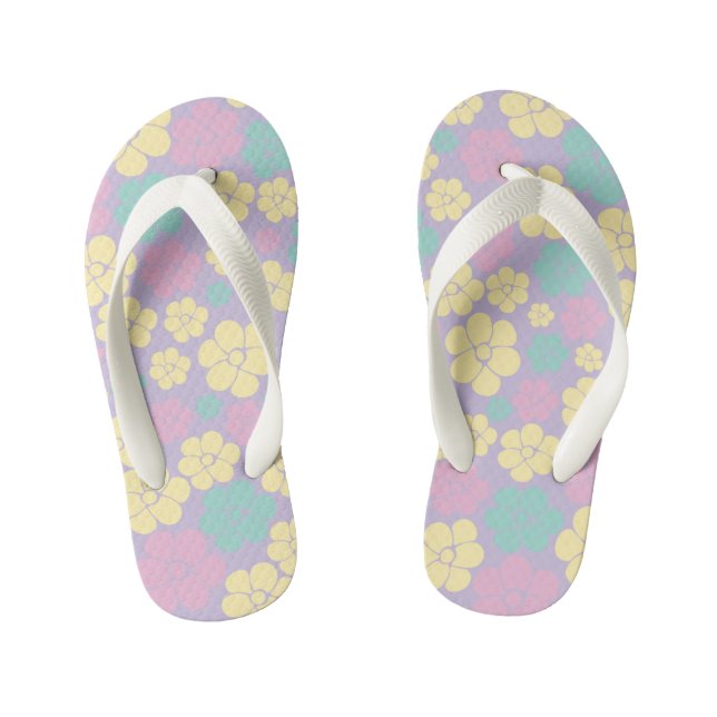 Flower Pattern - Pink, Yellow, Purple and Green Kid's Flip Flops (Footbed)