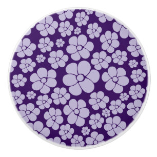 Flower Pattern - Purple Throw Pillow Ceramic Knob