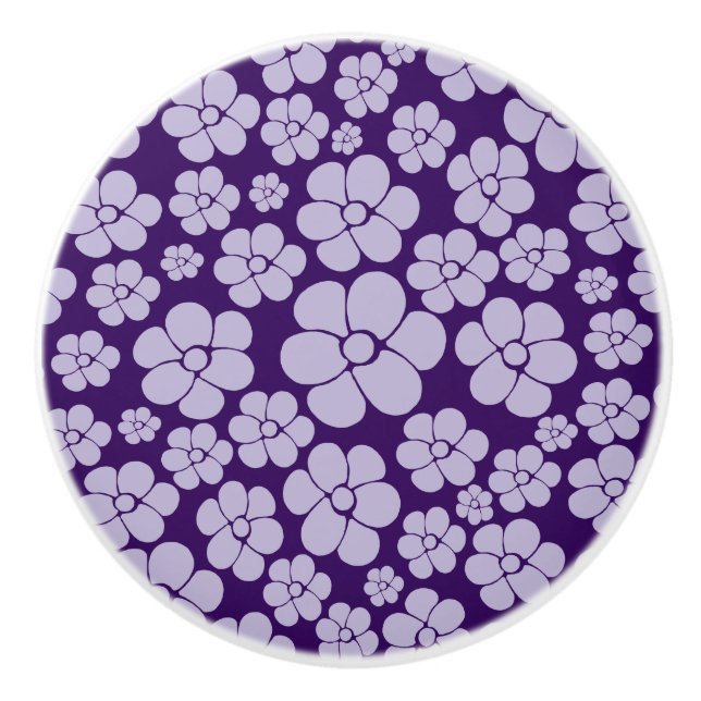 Flower Pattern - Purple Throw Pillow Ceramic Knob (Front)