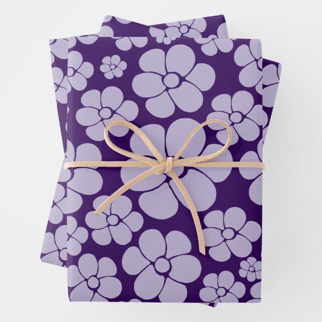 Flower Pattern - Purple Wrapping Paper Sheet (In situ)