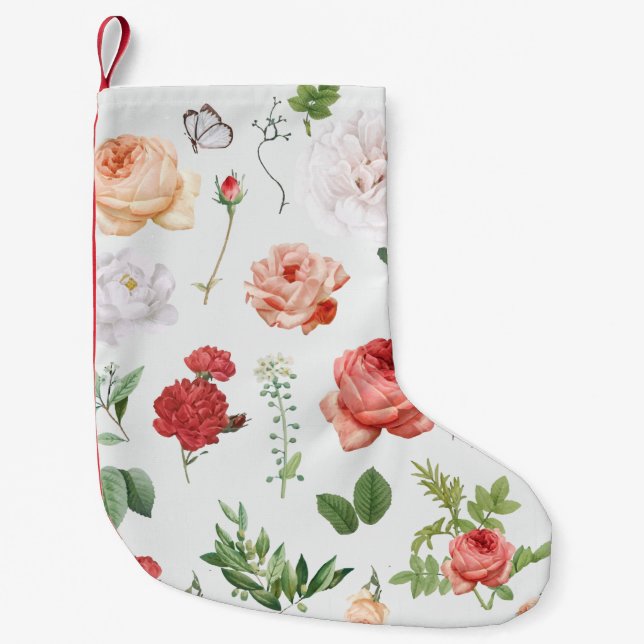 Flower Pattern, Rose Small Christmas Stocking (Front)