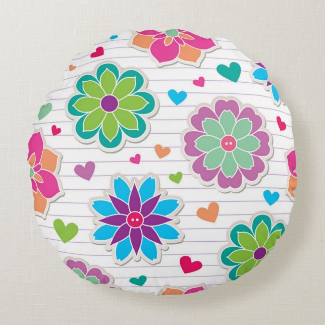 Flower pattern round pillow (Front)