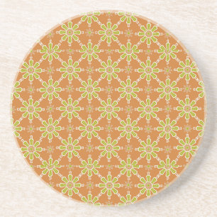 Flower Pattern Rust, Green, Cream Round Coaster