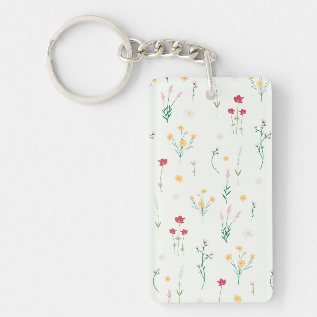 Flower Pattern Spring Floral Acrylic Keychain (Front)
