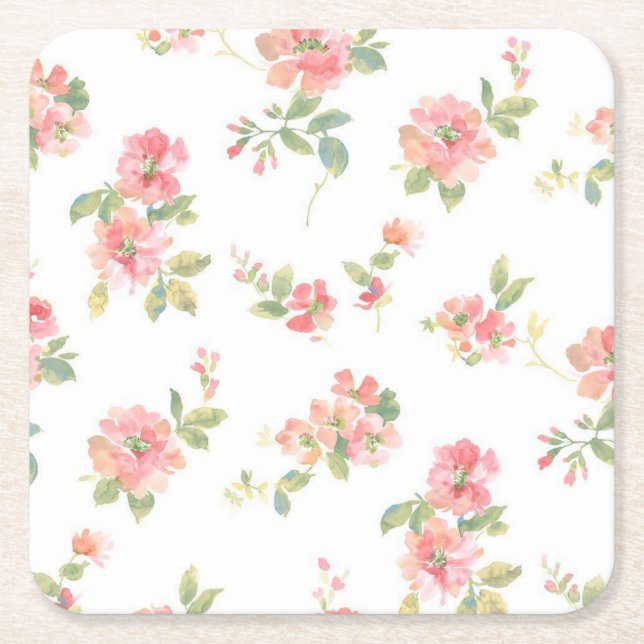 Flower pattern square paper coaster (Front)