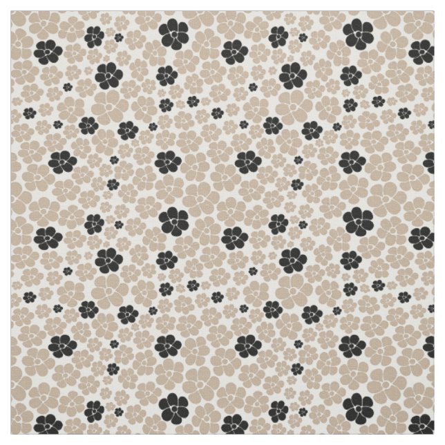 Flower Pattern - Taupe, Black and White Fabric (Swatch)
