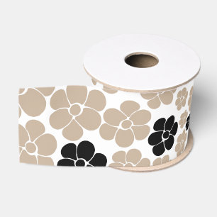Flower Pattern - Taupe, Black and White Grosgrain Ribbon