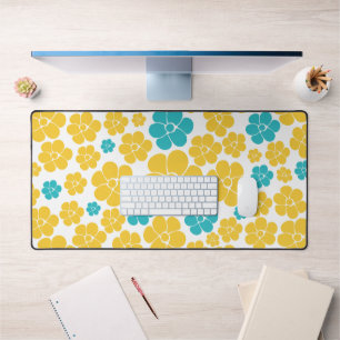 Flower Pattern - Turquoise and Yellow Desk Mat