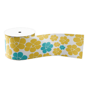 Flower Pattern - Turquoise and Yellow Grosgrain Ribbon