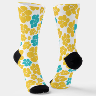 Flower Pattern - Turquoise and Yellow Socks