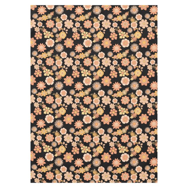 Flower pattern warm colour 11.wx4. Black BG Tablecloth (Front)