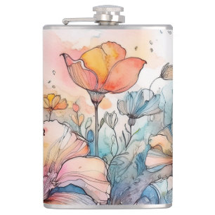 Flower Pattern Watercolor Hip Flask