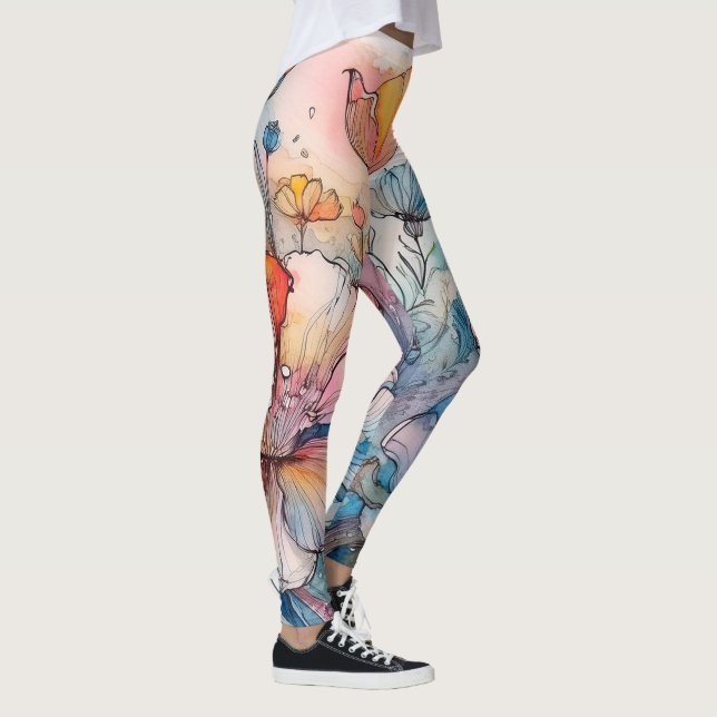 Flower Pattern Watercolor Leggings (Right)