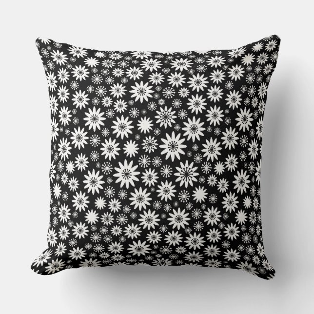 Flower Pattern - White and Black Throw Pillow (Front)