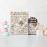 Flower pattern white gold wedding anniversary wrapping paper<br><div class="desc">Celebrate your wedding, anniversary, bridal shower or birthday with this beautiful white and gold floral design featuring blossoms with their petals open wide surrounded by pretty stem swirls and a white background. This summer and spring flower inspired pattern is suited to decoupage projects too. Transform the ordinary to the spectacular...</div>