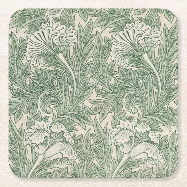 Flower Pattern, William Morris Square Paper Coaster (Front)