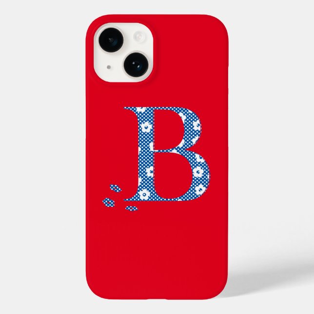 flower Patterned Letter B(blue & dots) Case-Mate i Case-Mate iPhone Case (Back)