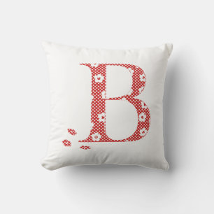 flower Patterned Letter B(red & dots) Throw Pillow