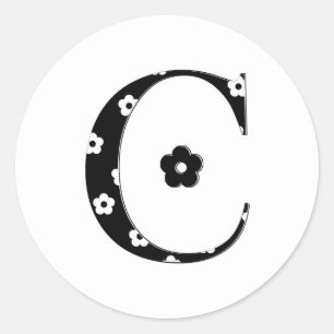 Flower Patterned Letter C Classic Round Sticker