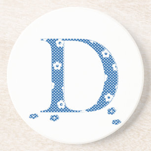 Flower Patterned Letter D (blue & dots) Coaster