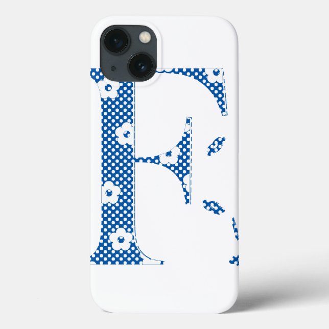 flower Patterned Letter F(blue & dots) Case-Mate iPhone Case (Back)