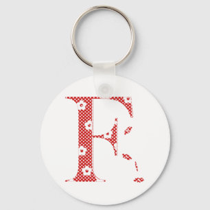 flower Patterned Letter F(red & dots) Keychain