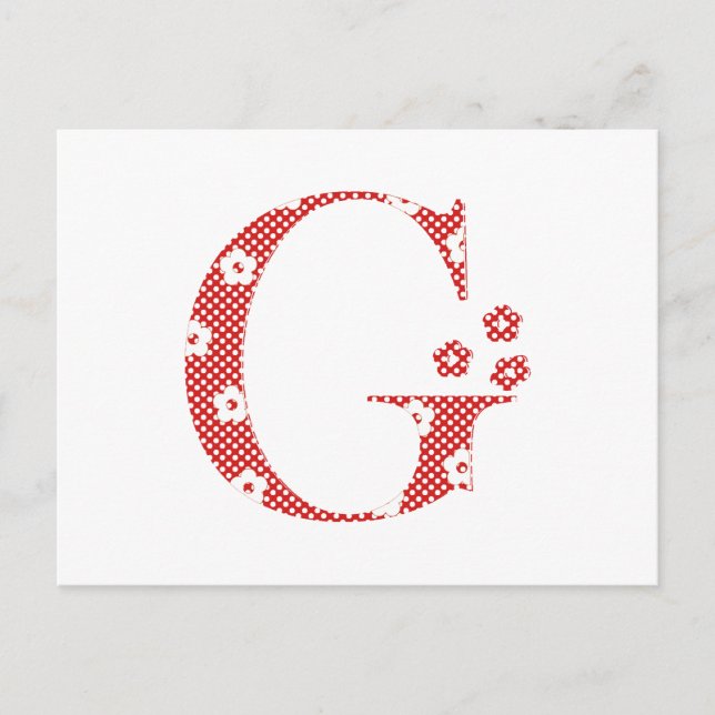 Flower Patterned Letter G (red) Postcard (Front)