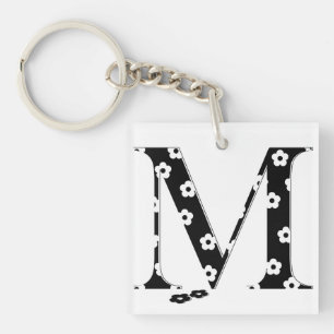 flower Patterned Letter M Keychain