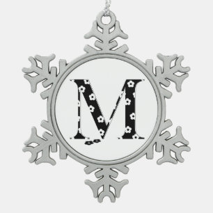 flower Patterned Letter M Snowflake Pewter Christmas Ornament