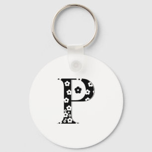 flower Patterned Letter P Keychain