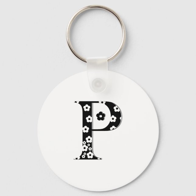 flower Patterned Letter P Keychain (Front)