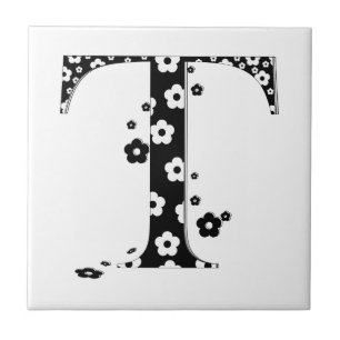 flower Patterned Letter T Tile