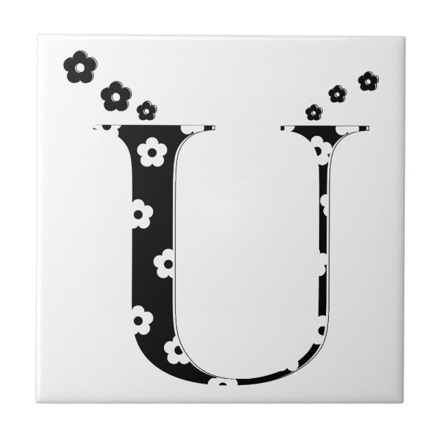 flower Patterned Letter U Tile (Front)