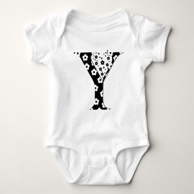 flower Patterned Letter Y Baby Bodysuit (Front)