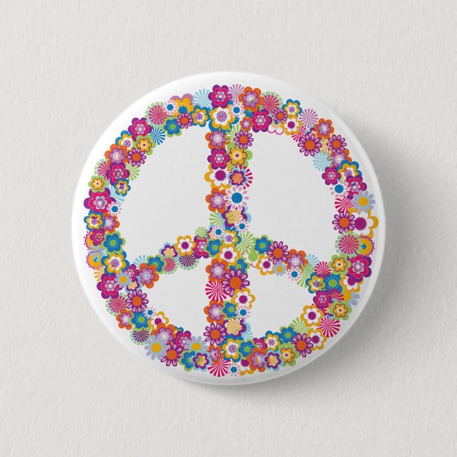Flower Peace Sign 2 Inch Round Button (Front)