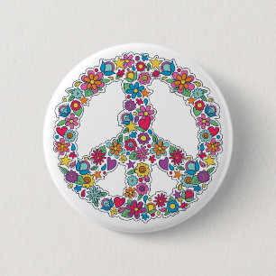 Flower Peace Sign 2 Inch Round Button