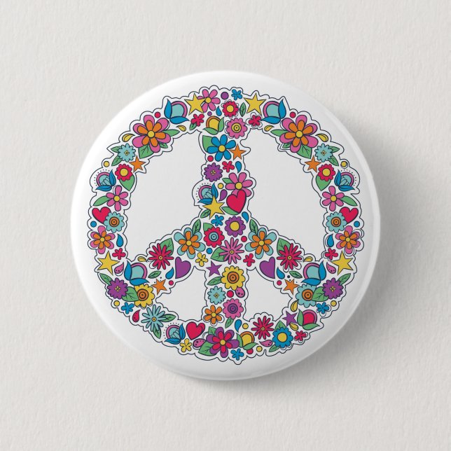 Flower Peace Sign 2 Inch Round Button (Front)