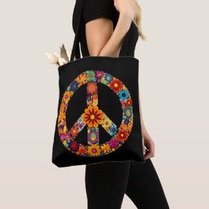 Flower Peace Sign Retro Hippy Tote Bag