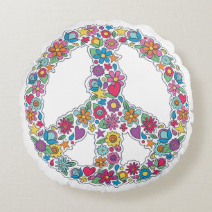 Flower Peace Sign Round Pillow